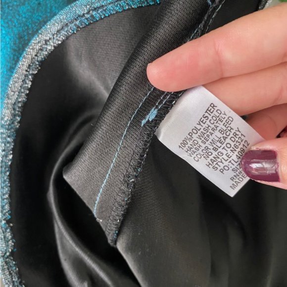 Umgee All That Sparkles High Waist Metallic Lurex Ruffled Skirt Blue Silver New - Picture 12 of 13